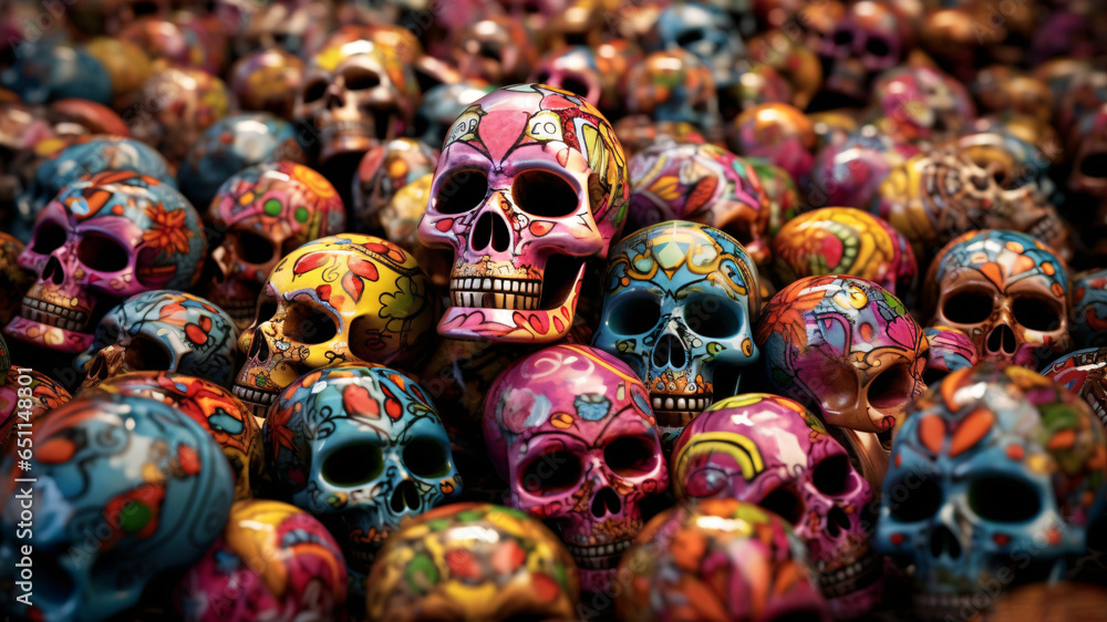 Fototapeta premium Sugar skulls symbol of the Day of the Dead Día de los Muertos