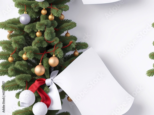 A blank white paper with a Christmas tree. Generative AI. free Stock Photo