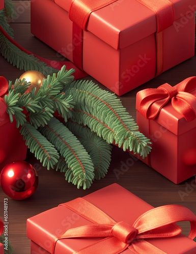 Christmas present gifts box on a wooden table Generative AI. free Stock Photo