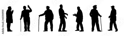 Vector illustration. Silhouettes of elderly men of retirement age.