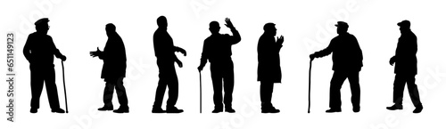 Vector illustration. Silhouettes of elderly men of retirement age.
