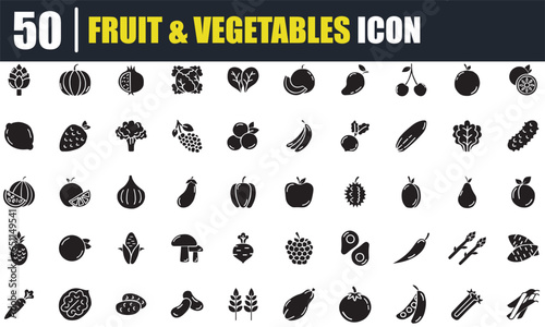 fruits and vegetables icon set, solid icon