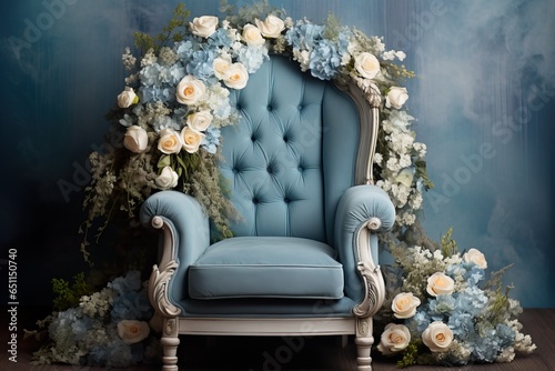 Newborn Bliss: Chair and Floral Digital Backdrop
