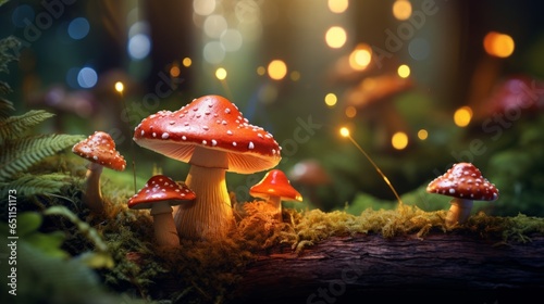 Fantasy enchanted fairy tale forest with magical mushrooms, Generative AI