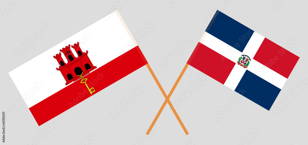 Crossed flags of Gibraltar and Dominican Republic. Official colors. Correct proportion