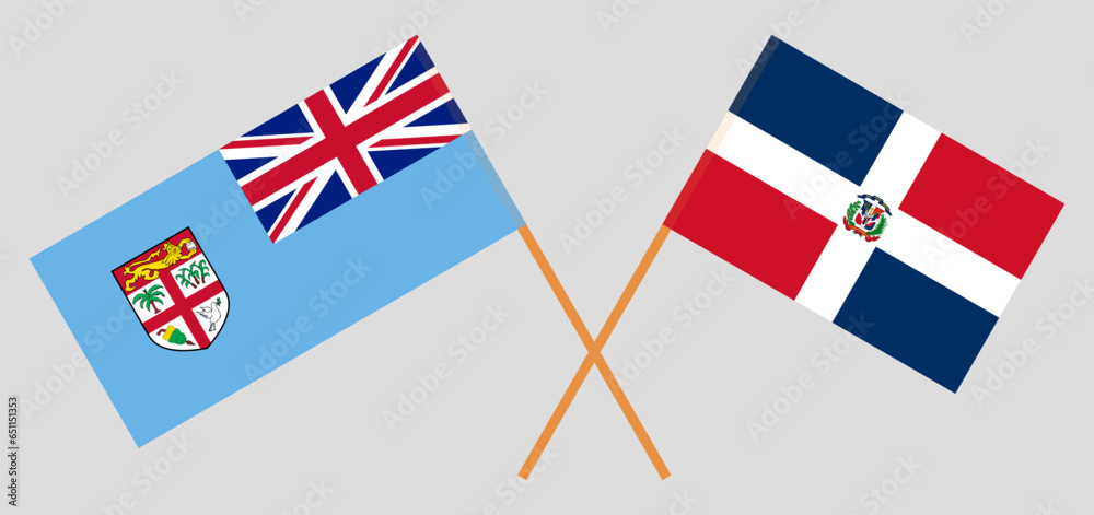 Crossed flags of Fiji and Dominican Republic. Official colors. Correct proportion