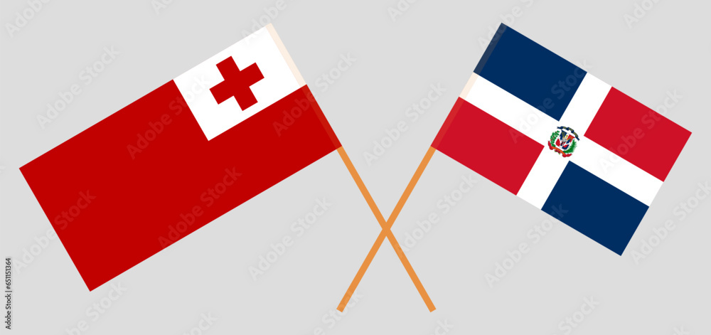 Crossed flags of Tonga and Dominican Republic. Official colors. Correct proportion