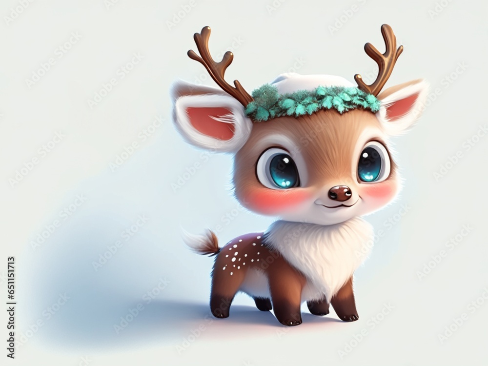 Fototapeta premium christmas reindeer cartoon anime character, isolated on white