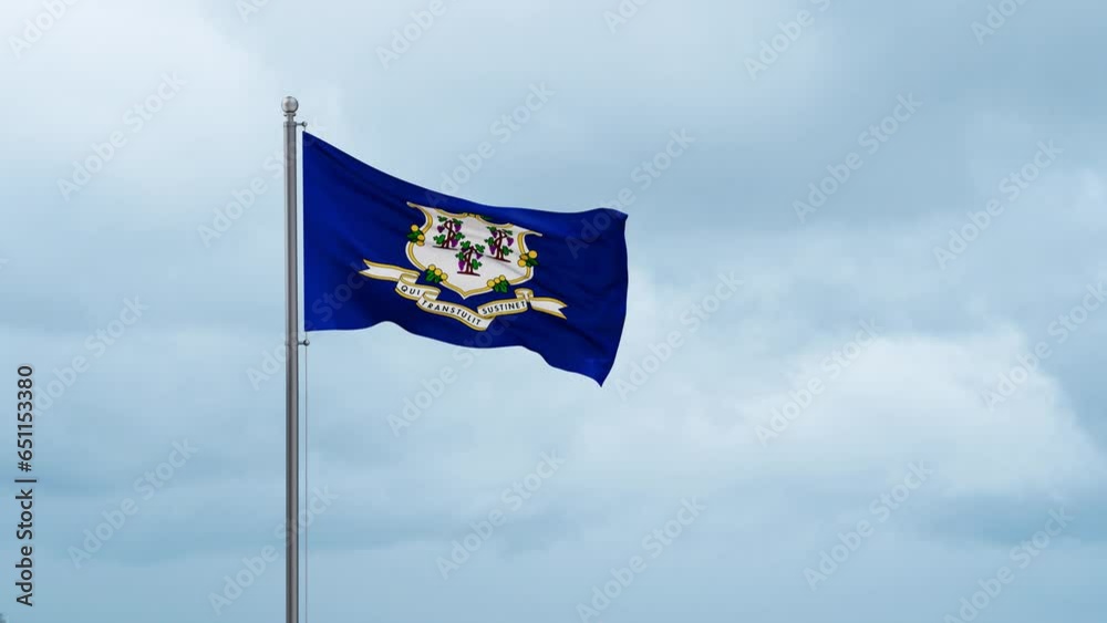 Connecticut US state flag waving in the wind with cloudy sky, endless seamless loop Connecticut US state flag waving in the wind with cloudy sky, endless seamless loop