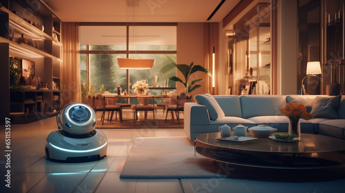 interior in a cool and sophisticated house robot maid photo