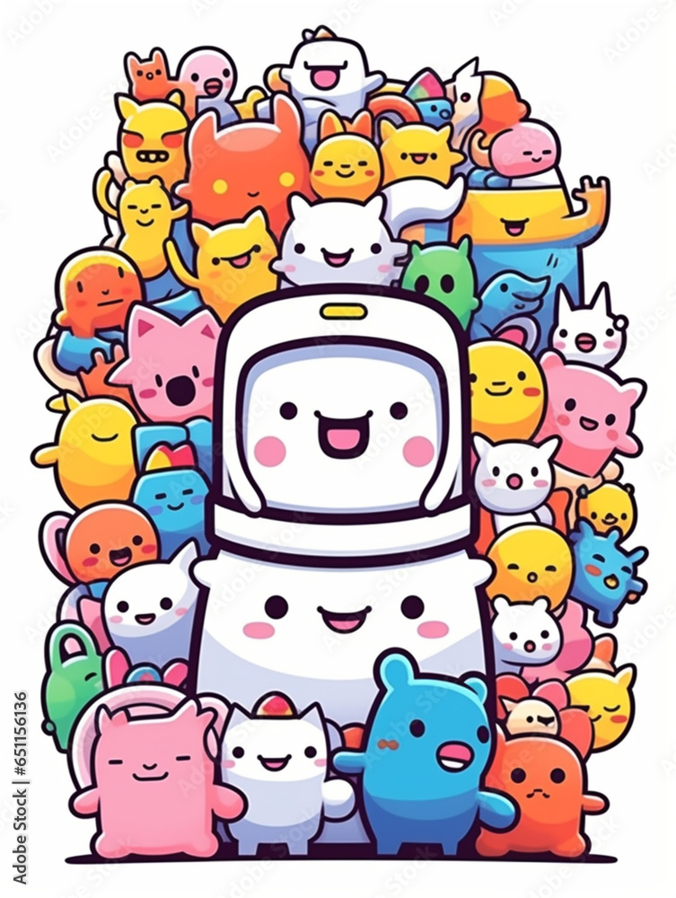 Naklejka premium cute characters kawaii and happy cartoon design vector