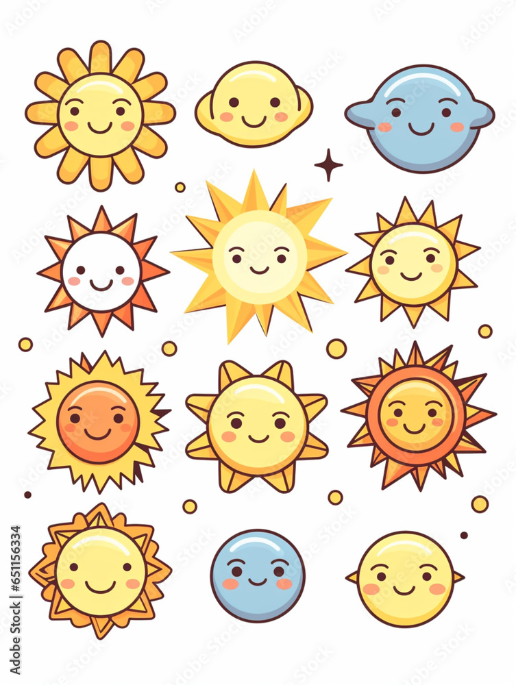 Fototapeta premium sun and planets kawai cartoon design vector
