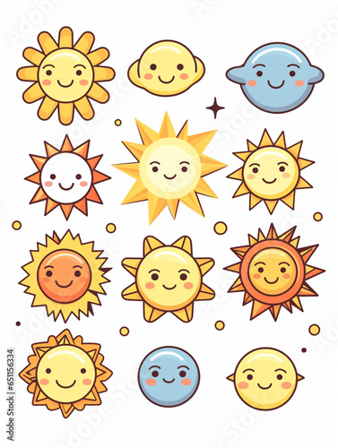  sun and planets kawai cartoon design vector