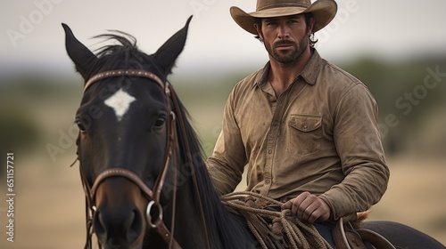Obraz na plátně Western cowboy or farmer or rancher portrait outdoor background