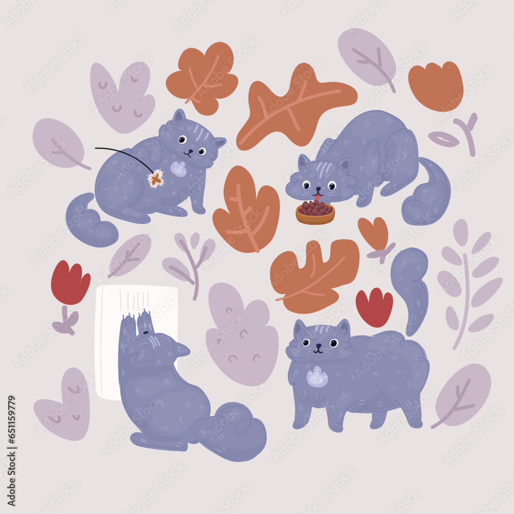 Vector illustration of Cat poses. Cartoon red fat striped cats emotions and behavior. Animal pet kitten playful, sleeping and scared. Cat body language vector set. Pet cat, cute striped animal kitten Vector illustration of Cat poses. Cartoon red fat striped cats emotions and behavior. Animal pet kitten playful, sleeping and scared. Cat body language vector set. Pet cat, cute striped animal kitten