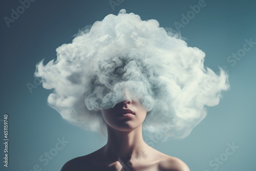 human head inside cloud mental health concept woman