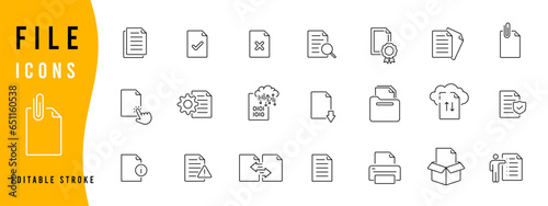 Documents icons, line file icon set. Editable stroke