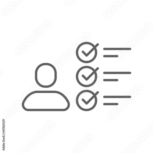 Business Concept Personal traits line icon. Human avatar, check mark qualification for Personality assessment, skill analysis logo. Editable stroke vector illustration design