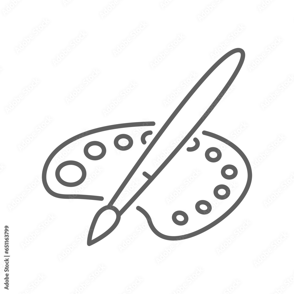Brush, pallet color line icon. Paint brush with color palette. Watercolor for drawing and sketch of artist equipment. Colors paint, Artistic brush. Editable stroke. Design Brush, pallet color line icon. Paint brush with color palette. Watercolor for drawing and sketch of artist equipment. Colors paint, Artistic brush. Editable stroke. Design