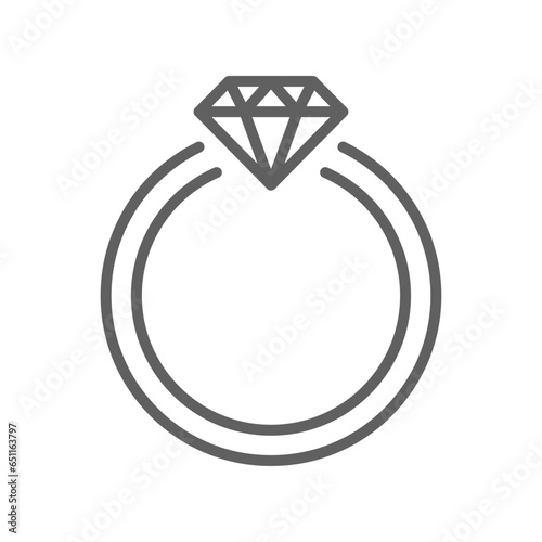 Diamond ring line icon. Woman wedding ring shiny elegant for fiance relationship. Engagement Jewelry. Marriage Jewel Accessory. Editable stroke. Vector illustration. design