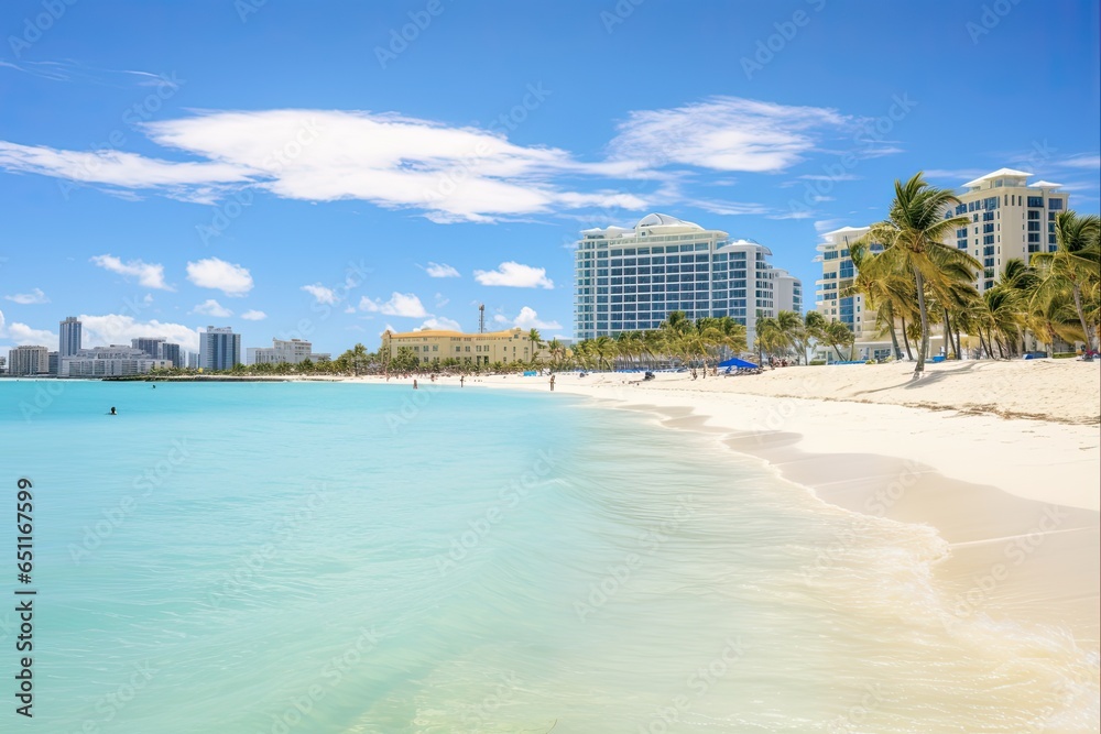 Paradise Found in Bahamas: Scenic View of Idyllic Beach at Nassau with White Sand Coastline and Deep Blue Sea