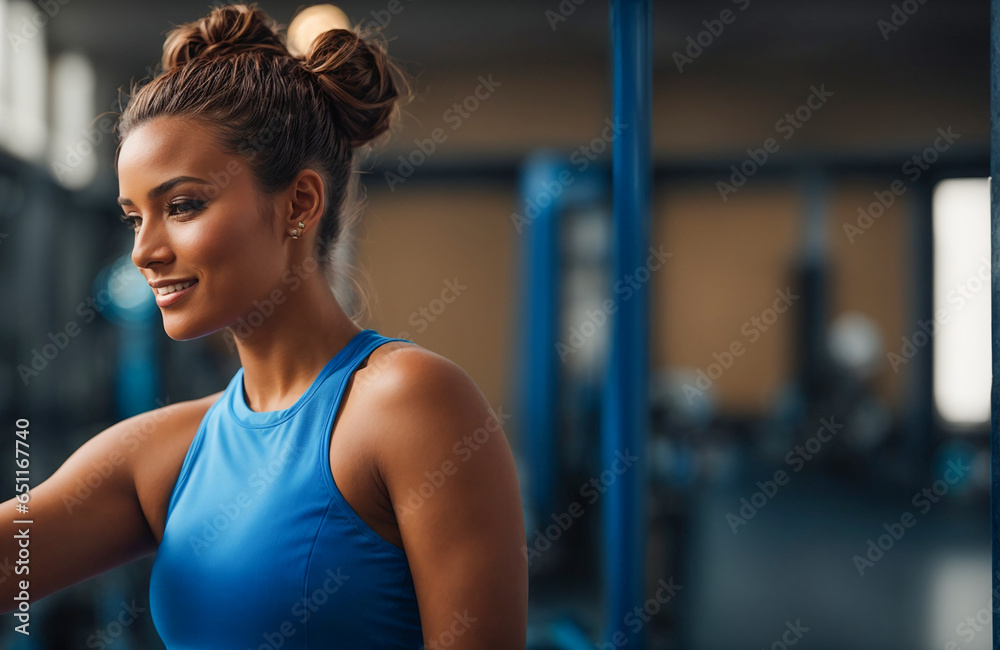Portrait of a beautiful athletic girl against the background of the gym Portrait of a beautiful athletic girl against the background of the gym