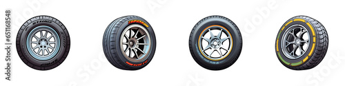Cartoon tire set. Vector illustration.