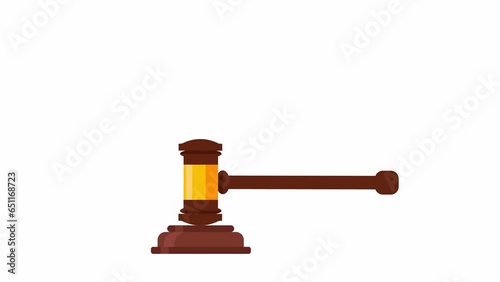 Judge gavel hitting block. 2D animation video. Motion graphics with alpha channel.