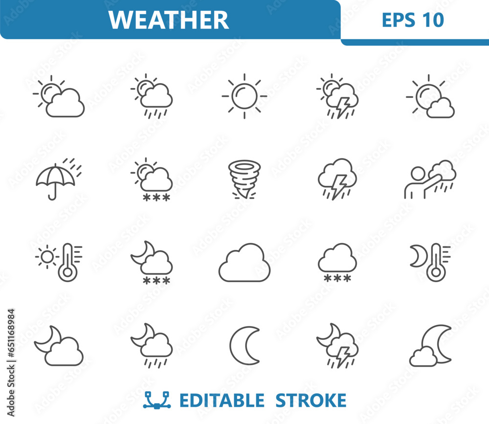 Weather Icons - Sun, Sunny, Cloud, Cloudy, Rain, Raining, Forecast Vector Icon