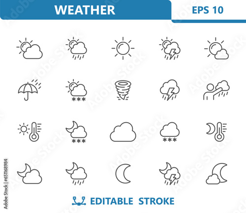 Weather Icons - Sun, Sunny, Cloud, Cloudy, Rain, Raining, Forecast Vector Icon