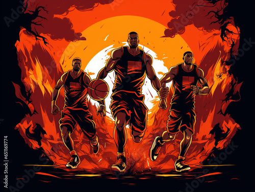  playing basketball at sunset vector design