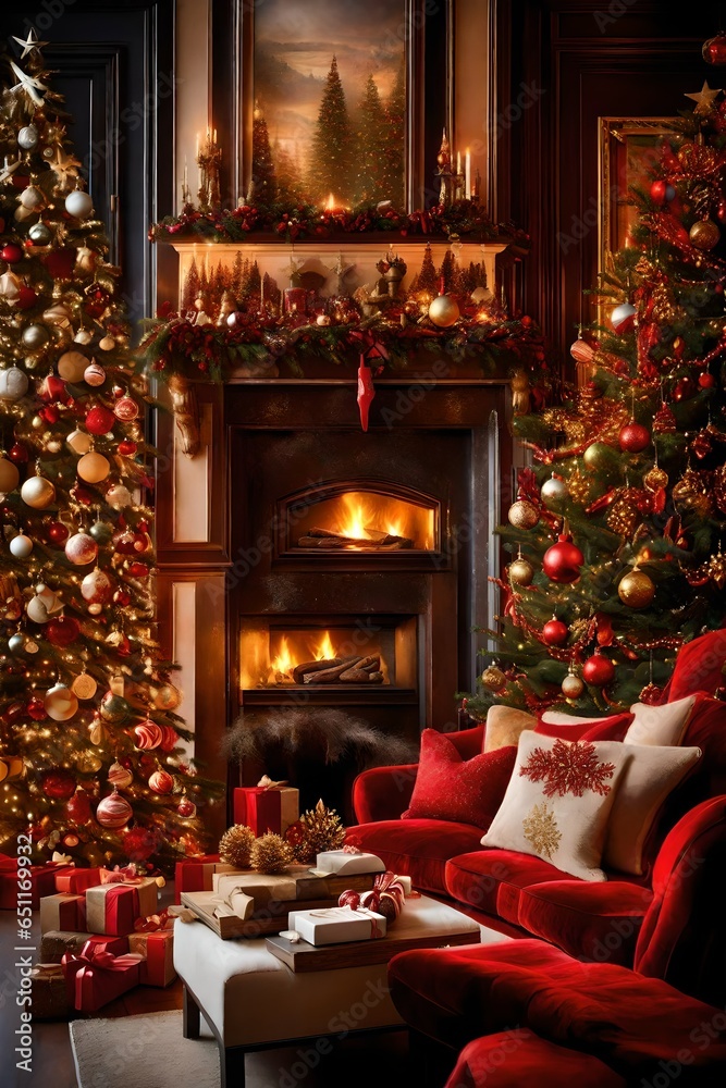 A cozy home is adorned with a festive Christmas theme, filling every corner with holiday cheer