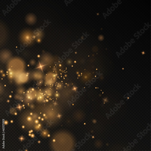 Christmas background. Powder dust light PNG. Magic shining gold dust. Fine, shiny dust bokeh particles fall off slightly. Fantastic shimmer effect. Vector illustrator.	
