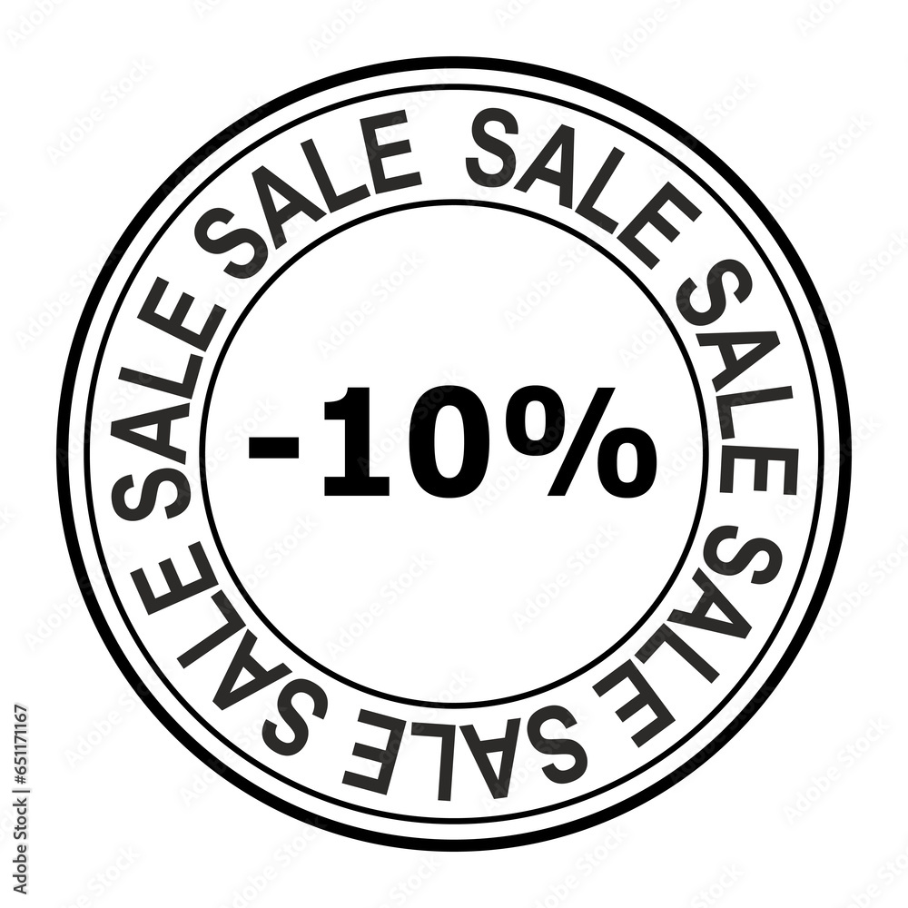 simple sale round sale stamp black and white -10% without background