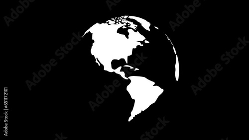 Rotating Earth Flat Design Loop Animation, Spinning World Background Video for Presentations. Matte Channel Overlay Video.