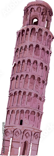 Watercolor style flat drawing of the Italian historical landmark monument of the LEANING TOWER OF PISA, PISA
