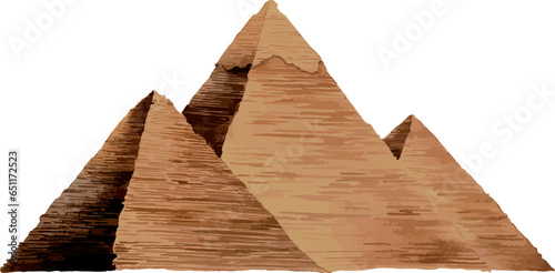 Watercolor style flat drawing of the Egyptian historical landmark monument of the GIZA PYRAMID COMPLEX, GIZA