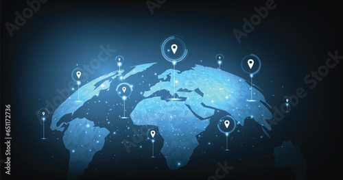 Concept image of GPS positioning system in the global. Image pin GPS with a world map. vector illustration EPS 10.	