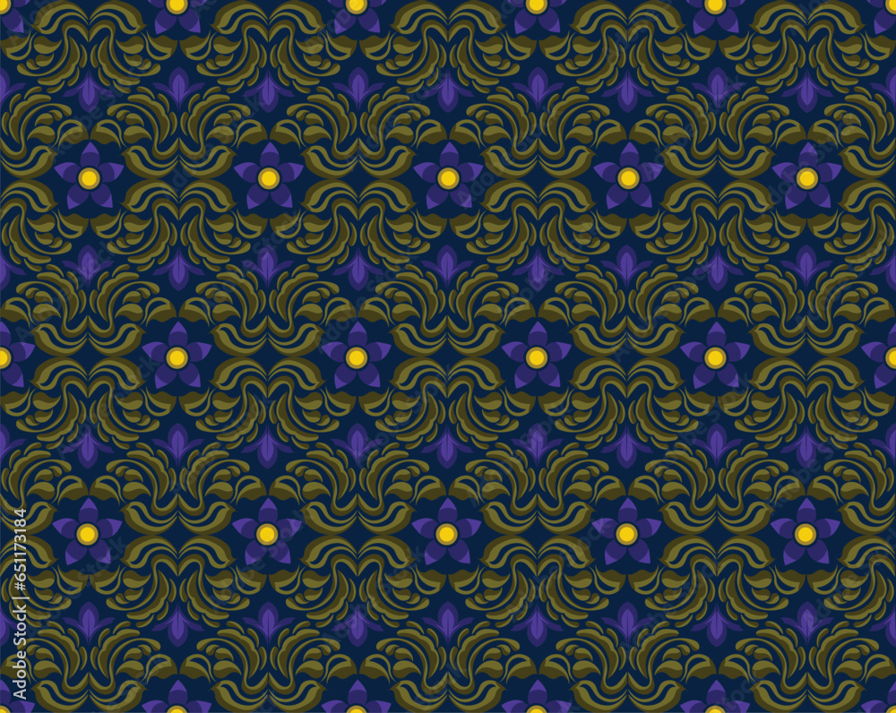 The pattern of beautiful floral motifs is seamless, neatly arranged without being continuous
