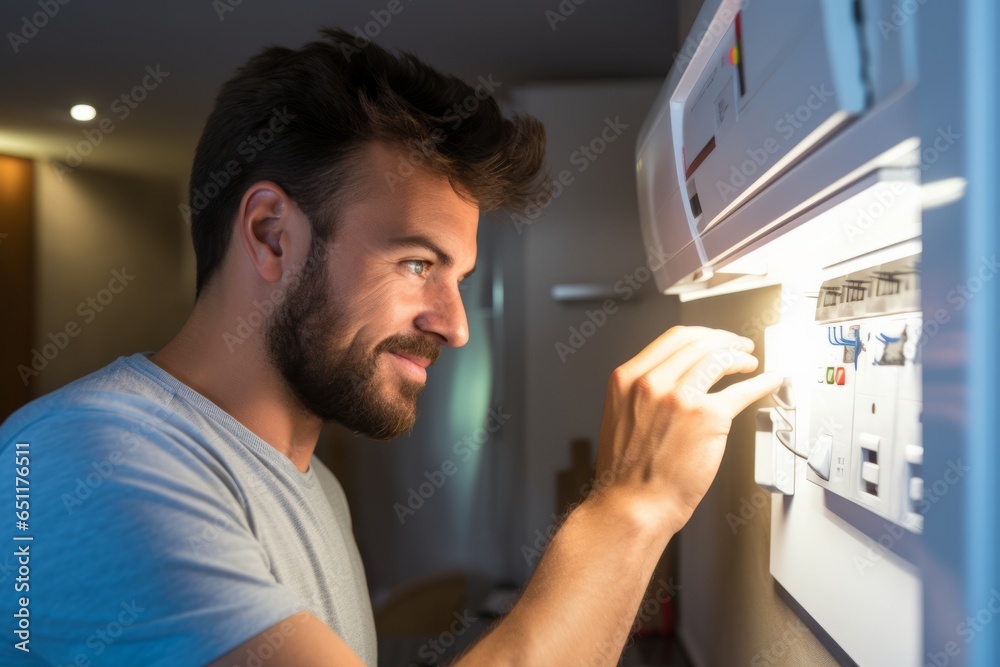 Fototapeta premium Man checking energy consumption on meter