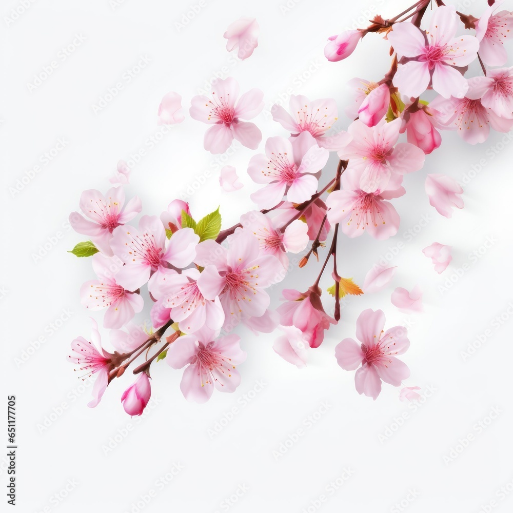 Branch with beautiful sakura flowers and falling petals, cherry blossom Branch with beautiful sakura flowers and falling petals, cherry blossom