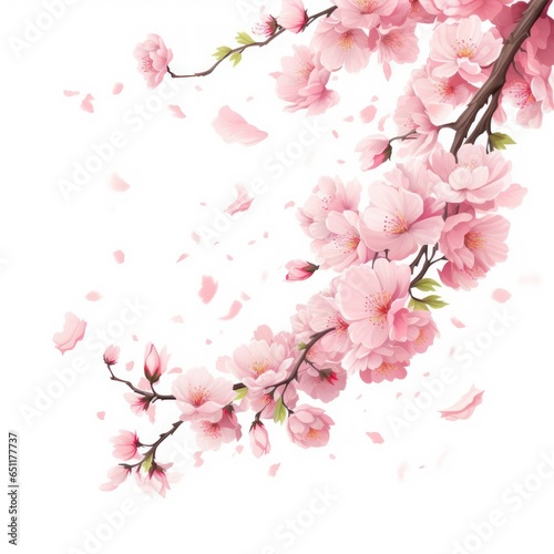 Branch with beautiful sakura flowers and falling petals  cherry blossom