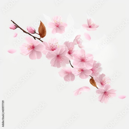 Branch with beautiful sakura flowers and falling petals  cherry blossom