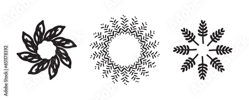 Wreath group in quirky vector style isolated on white background. Decorative frame collection for playful antique graphics. Monochrome ornate quirky illustration. 