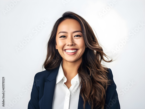 portrait of a smart young business smiling woman with no background 