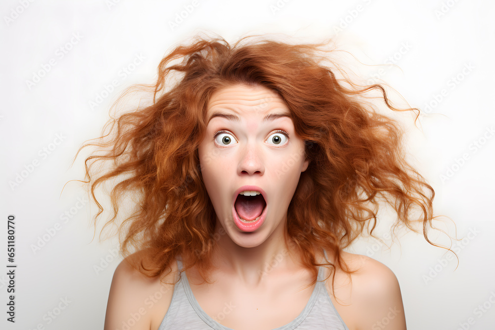 Portrait of shocked or confused woman. Facial emotion