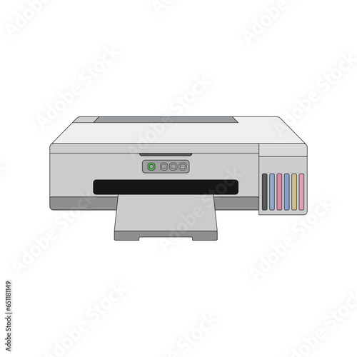 Large Inkjet Photo Printer with compact design in semi realistic white color vector illustration. A3 6 colors ink tank printer for business. Editable graphic resources for many purposes.