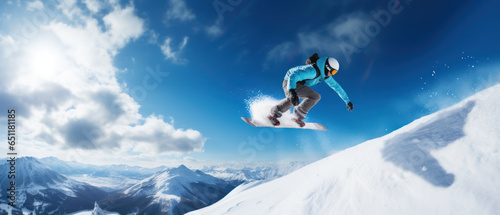 Snowboarder Jumping with Deep Blue Sky - Winter Sport Background 