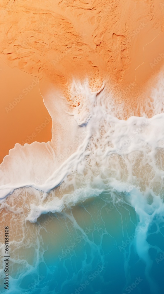 Photo of a breathtaking aerial view of a pristine sandy beach and crystal-clear ocean waters created with Generative AI technology