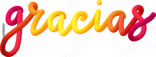 Thank you on spanish fluid 3d twist text made of blended colorful circles.